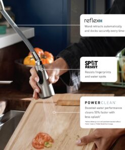 Moen Adler 87233SRS Spot Resist Stainless Zinc Pull Down Kitchen Faucet with Power Clean, Button, and Retractable Wand, ADA Compliant, Classic Style, Fashion-forward, Built to Last Standard 22 71nWGO7ItyL