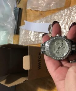 FANMIS Luxury Unisex Pave Floating Crystal Diamonds Calendar Digital Quartz Watch Business Dress Watch Luminous Pointer with Stainless Steel Link Bracelet silver 35 71nXO3bR9L