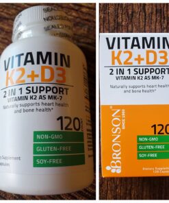 Bronson Vitamin K2 (MK7) with D3 Supplement Non-GMO Formula 5000 IU Vitamin D3 & 90 mcg Vitamin K2 MK-7 Easy to Swallow Vitamin D & K Complex, 120 Capsules 120 Count (Pack of 1) 44 71nY sCHkIL 2