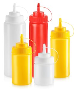 New Star Foodservice 26269 Squeeze Bottles Plastic, Wide Mouth with Caps, 32 oz, Clear, Pack of 6 32 oz 6-Pack 19 71nZQsdvO5L