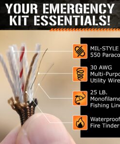 620 LB SurvivorCord Hank, Paracord 550 Type III, Military Grade, Heavy Duty Paracord with 3 Survival Strands, Cordage for Camping, with Survival Firestarter. Black (100 Ft) 100 Feet 30 71nZfh5uZYL