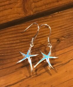 Sterling Silver, Gold Tone or Rose Tone Created Blue, White or Pink Opal Starfish Dangling Earrings 25 71napcdZnwL