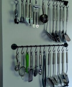 Wallniture 24" Gourmet Kitchen Rail for with 10 S Hooks for Hanging Utensils, Pot Pan Lid Rack Storage Organizer Set, Steel, Black 33 71nco5rU3nL