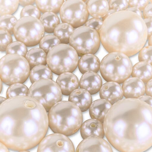 Elegant Glossy Polished Pearl Beads for Vase Fillers, DIY Jewelry Necklaces, Table Scatter, Wedding, Birthday Party Home Decoration, Event Supplies (8 Ounce Pack, 70 Pieces) (Ivory) Ivory