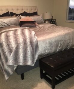 SIMPLIHOME Cosmopolitan 44 Inch Wide Rectangle Ottoman Bench with Open Bottom in Tanners Brown Faux Leather Tufted Footrest Stool, For Living Room, Bedroom, Traditional Rectangular 39 71nf5YFO4yL