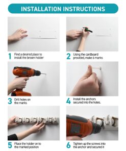 HOME IT Mop And Broom Holder - Garage Storage Systems with 5 Slots, 6 Hooks, 7.5lbs Capacity Per Slot - Garden Tool Organizer For 11 Tools - For Home, Kitchen, Closet, Laundry Room - Off-White 31 71nhlbChkL