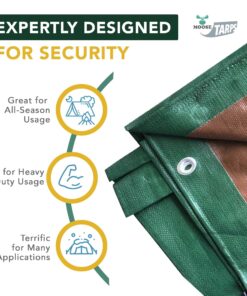 Moose Supply Waterproof Tent Tarp - Heavy Duty Tarp Tent for Wood Furniture, Car, Boat, Pool, & More - Tear, Rot, & Acid Resistant - 10x12 Foot Indoor/Outdoor Reversible Tarp (Green/Brown Tarp) 10' x 12' 12 71ni8Hn97L