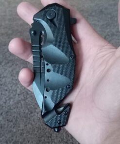 MTech USA – Spring Assisted Folding Knife – Black Stainless Steel Blade and Black Aluminum Handle with Rope Cutter, Glass Punch and Pocket Clip - Hunting, Camping, Survival, Tactical, EDC – MT-A845BK Black Blade 42 71nkPkuhtsL