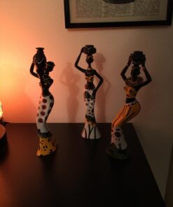 Gedengni 𝑩𝒍𝒂𝒄𝒌 𝑭𝒊𝒈𝒖𝒓𝒊𝒏𝒆𝒔 𝑨𝒇𝒓𝒊𝒄𝒂𝒏 𝑨𝒓𝒕 𝑫𝒆𝒄𝒐𝒓, African Figure Sculpture Tribal Lady Figurine Statue Decor Collectible Art Piece, 7.5-Inch, Pack of 3 Yellow Statu -3pc 37 71nltimYrwL