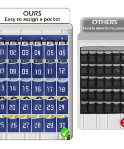 MISSLO Classroom Cell Phone Calculator Holder Numbered 30 Pockets Chart Hanging Wall Door Storage Organizer (Blue) 27 71nlu q8k1L