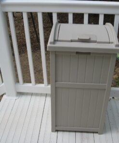 Suncast 33 Gallon Hideaway Trash Can for Patio - Resin Outdoor Trash with Lid - Use in Backyard, Deck, or Patio - Taupe 1 Pack 38 71nmL5dEoDL