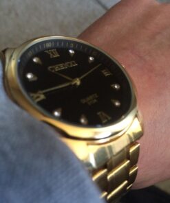 DREAMING Q&P IP Gold Plating Steel Roman Numeral Dial with Rhinestones Mens Wrist Watches for Man Black 003 golden & Black 56 71nniV3rpGL 2