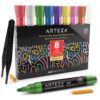 ARTEZA Liquid Chalk Markers Set of 8, Metallic Colors for Chalkboard, Blackboard, Glass, Mirror, Window, Restaurant Menu, and Classroom, Includes 8 Replaceable Chisel Tips, Tweezers, Labels, Stencils 36 71np9SmK gL