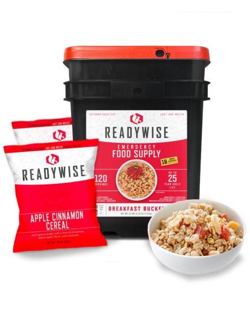 READYWISE - Breakfast Bucket, 120 Servings, Emergency, MRE Meal, Food Supply, Premade, Freeze Dried Survival Food for Hiking, Adventure & Camping Essentials, Individually Packaged, 25 Year Shelf Life 120 Servings - Breakfast Bucket