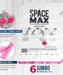 SPACE MAX Premium Space Saver Vacuum Storage Bags - Space Saver Bags Jumbo 6 Pack - Save 80% More Storage Space - Reusable, Double Zip Seal & Leak Valve, Includes Travel Hand Pump 32 71nrFtVxTNS 1