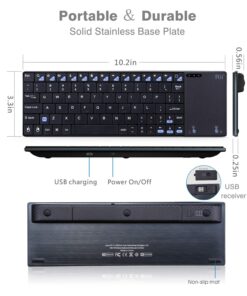 Rii K12+ Mini Wireless Keyboard with Large Touchpad Mouse&Qwerty Keypad, Stainless Steel Portable Wireless Keyboard with USB Receiver for MacBook/iPad/Tablet/PC/Laptop/Smart TV/Raspberry Pi - Black 26 71nsrm7hFHL