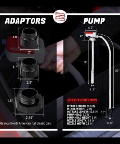 TERA PUMP 4th Gen TRFA01 Fuel Transfer Pump with Auto-Stop for Over-fill Protection (2.4 GPM) 3 Gas Can Adapters, Long Hose, Hand Fuel Pump for E15, E85, Gas, Diesel - Never Lift Heavy Gas Cans again Automatic Gas Can Pump 45 71nu1DeGEmL