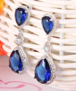 EVER FAITH Silver-Tone Full Cubic Zirconia Birthstone Tear Drop Dangle Earrings Blue 8 71nydCSvY1L