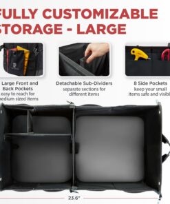 TRUNKCRATEPRO Trunk Organizer for Car, SUV, Truck | Premium Adjustable Multi Compartments Collapsible Car Trunk Organizer with Securing Straps & Non-Slip Bottom (Large Size, Black) Large 25 71nzePnNI6L