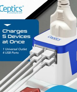 Ceptics Universal Travel Adapter Plug World Power W/ 4 USB Ports - Charge Cell Phones, Smart Watches, iPhones - For International Europe, China, UK, UAE, Australia - Type A, C, G, I 1 Pack World Adapter W/USB 27 71o oZgDu3L