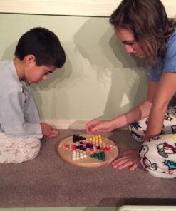 Brybelly Chinese Checkers Game Set with 11.5 in Natural Wood Checkers Board | 60 Wood Marbles in 6 Bright Colors for Adults, Boys and Girls Game Playing 13 71o027CB bL