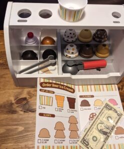 Melissa & Doug Wooden Scoop and Serve Ice Cream Counter (28 pcs) - Play Food and Accessories - Pretend Food Toys, Ice Cream Shop Toys For Kids Ages 3+ Scoop & Serve Ice Cream Counter 46 71o2S7lZrhL