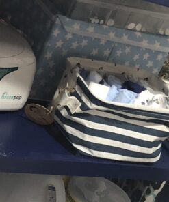 Orino Waterproof Nursery Nautical Fabric Small Storage Baskets Beach Anchor Theme Collapsible Portable Storage Bins with Handle for Cloth, Toys, Books, Sundries, Set of 3 Navy Blue Style 24 71o3k20u7HL