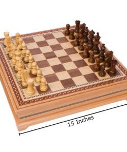 Alternative view of Helen Chess Inlaid Wood Board Game Set with Weighted Wooden Pieces, Large 15 x 15 Inch