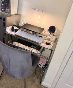 Walker Edison Metal and Glass Work From Home Laptop Computer Gaming Desk with Slide In Keyboard Tray Home Office, 31 Inch, Silver Single Desk Stanford 55 71o6Ez5kV4L