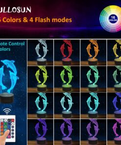 Alternative view of FULLOSUN Night Light for Kids Ocean Dolphin 3D Night Light Porpoise Bedside Lamp with Remote Control 16 Color Changing Xmas Halloween Birthday Gift for Child Baby Girl