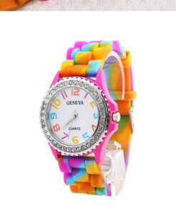 Geneva New Rainbow Crystal Rhinestone Watch Silicone Jelly Link Band. 17 71o87PaUsAL