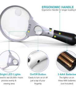 MagniPros 3 Ultra Bright LED Lights 3X 4.5X 25X Power Handheld Reading Magnifying Glass with Light- Ideal for Reading Small Prints, Map, Coins, Inspection and Jewelry Loupe… 19 71o8XBLDt9L