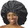 Donna Super Jumbo Shower Cap Waterproof Material 1pc for Women or Men Shower Cap for Roller Sets, Afros, Twist, Silk Wraps and More Reusable (BLACK COLOR) Black