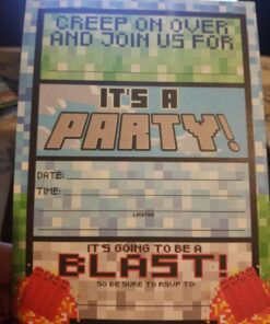 POP parties Pixel Party LARGE Invitations - 12 Invitations + 12 Envelopes - Double Sided - Made in the USA Brights 12 71o9etSriIL