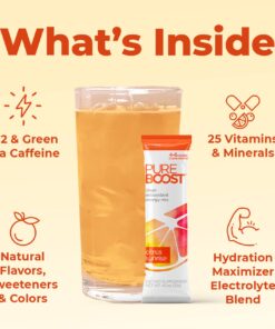 Pureboost Clean Energy Drink Mix + Immune System Support. Sugar-Free Energy with B12, Multivitamins, Antioxidants, Electrolytes (Citrus Sunrise, 30 Count) Citrus Sunrise 28 71oARpPlLL