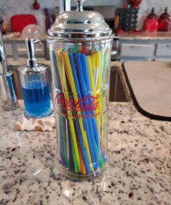 Tablecraft Coca-Cola Glass Straw Dispenser with Metal Lid, Small 30 71oAqTvyPL