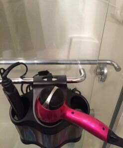 Polder Style Station, Organization for Styling Tools: Hair Dryers,Curling Irons, Straighteners, Brushes, Hang Over Towel Rack, Store Undersink or in Drawer, Black and Silver 40 71oCElQJMsL