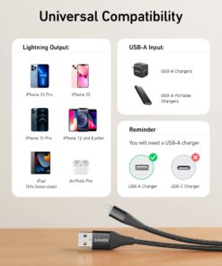 Anker Powerline+ II Lightning Cable (6ft), MFi Certified for Flawless Compatibility with iPhone Xs/XS Max/XR/X / 8/8 Plus / 7/7 Plus / 6/6 Plus / 5 / 5S and More(Black) 6ft Black 22 71oI2ZOSVFL
