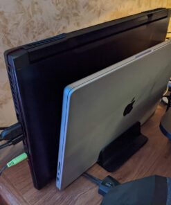 OMOTON [Updated Dock Version Vertical Laptop Stand, Double Desktop Stand Holder with Adjustable Dock (Up to 17.3 inch), Fits All MacBook/Surface/Samsung/HP/Dell/Chrome Book (Black) Black 41 71oIPP4HRLL