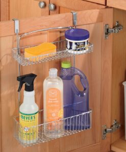 mDesign Steel Over Cabinet Kitchen Storage Organizer Holder or Basket - Hang Over Cabinet Doors in Kitchen, Pantry, Bathroom - Holds Dish Soap, Window Cleaner - Concerto Collection - Chrome Pack of 1 21 71oLJVmZWrL