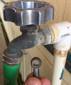 Danco Outdoor Faucet Water Spigot Handle | Hose Bibb Round Wheel Handle Replacement | Includes Screws | Metal (10006), Silver/Pewter Faucet Handle, 1-Pack 39 71oN0syO8L