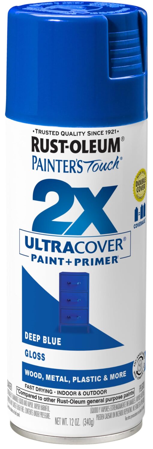 Rust-Oleum 334032 Painter's Touch 2X Ultra Cover Spray Paint, 12 oz, Gloss Deep Blue 12 Ounce