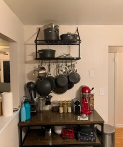 Vdomus Hanging Pot Rack - Rustproof Wall Mounted Pot Rack Pan Hanger for Kitchen Storage & Organization - Durable, Thick Iron Material - Easy Setup 2-Tier Pot Shelf Wall Mount Pot Holder - Black 31 71oPDmQFnL 2