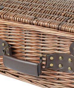 HappyPicnic Extra Large Willow Picnic Basket with Service Set for 4 Persons, Natural Wicker Picnic Hamper with Free Food Cooler, Fleece Blanket and Tableware - Best Gift Modern 18 71oQirwtzwL