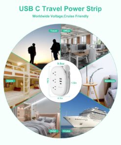 Alitayee USB C Travel Power Strip,Portable Power Strip with 3 Outlets 3 USB Ports Fast Charge, USB Extension Cord with Flat Plug and 4ft Wrapped Around Extension Cord for Cruise Travel Home Office 15.5W USB-4FT 02-White 22 71oQjrGIaFL