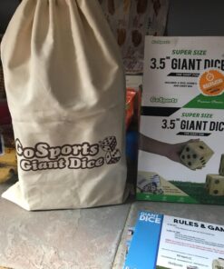 GoSports Giant Wooden Playing Dice Set with Rollzee and Farkle Scoreboard - Includes 6 Dice, Dry-Erase Scoreboard and Canvas Tote Bag - Choose 2.5 Inch or 3.5 Inch Dice) 3.5 Inch Natural Wood Dice 34 71oRevLQY3L