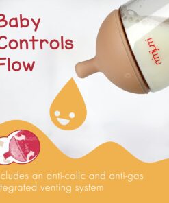mimijumi Baby Bottle (2 pcs.) Very Hungry 8 oz Bottle with Slow Flow, Lighter Nipple - Medical Grade Silicone Anti-Colic Baby Bottles for Breastfed Babies - Newborns 0-6 Months 8oz (Slow Flow) 40 71oRo1J CvL
