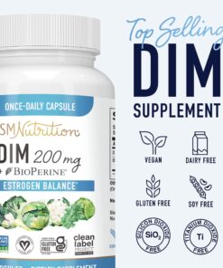 DIM Supplement 200 mg | Estrogen Hormone Balance for Women & Men | Hormonal Acne Supplements, Menopause Support, Antioxidant Support | Clean Label Project Certified, Vegan, Soy Free | 60 Ct. DIM 200mg 36 71oU0QQ5i2L