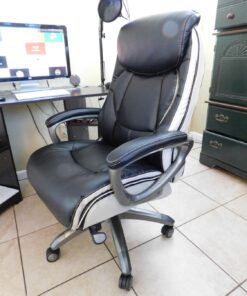 Serta Executive Office Smart Layers Technology Leather and Mesh Ergonomic Computer Chair with Contoured Lumbar and ComfortCoils, Black & White 50 71oZAclQ48L