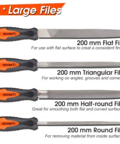 REXBETI 25Pcs Metal File Set, Premium Grade T12 Drop Forged Alloy Steel, Flat/Triangle/Half-round/Round Large File and 12pcs Needle Files with Carry Case, 6pcs Sandpaper, a brush,a pair working gloves 29 71oZcCXvQKL